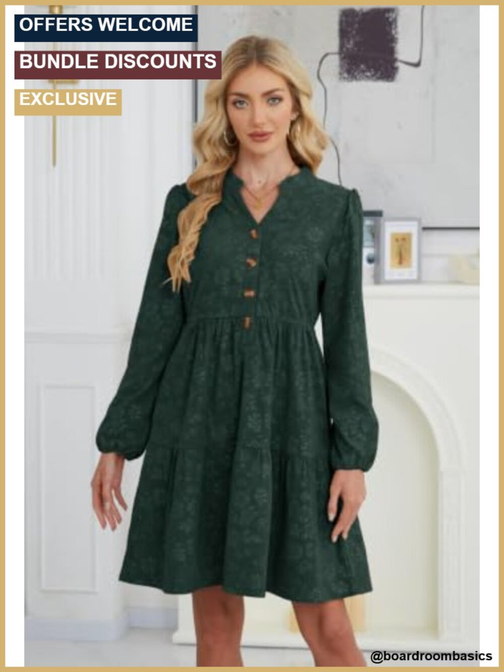 Women's Corduroy Long Sleeve Above Knee Work Dress with Pockets - Picture 3 of 6